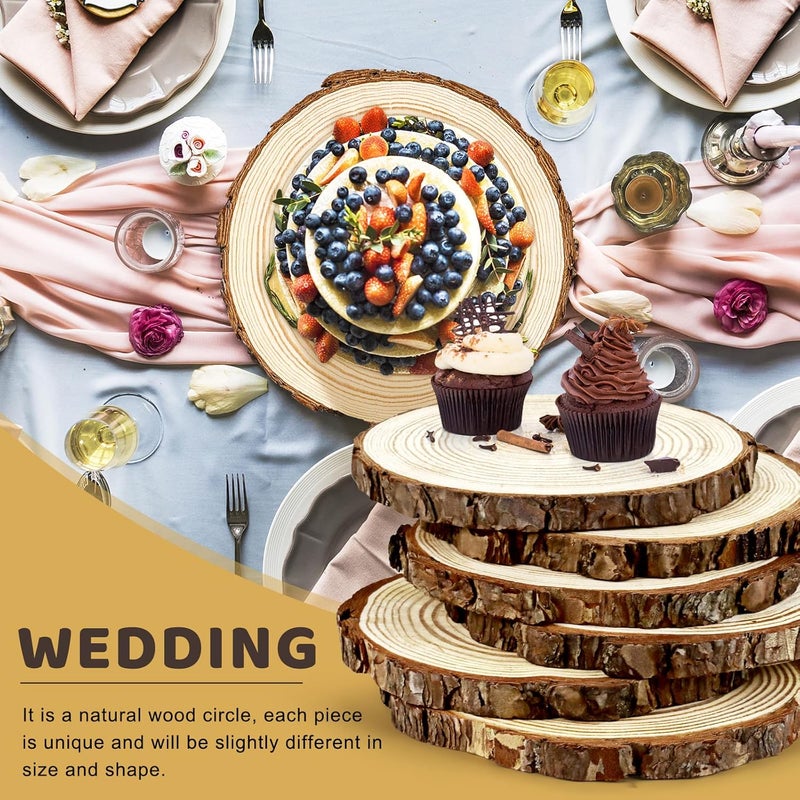 FSWCCK 6 Pack Nature Unfinished Round Wood Slices, 7-8 Inches Wooden Circle, Large Wood Slabs for Weddings Centerpieces Decor and DIY Painting Crafts - Image 4